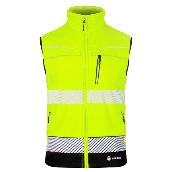 Beeswift Deltic Two-Tone Hi-Vis Softshell Rail Bodywarmer, detail