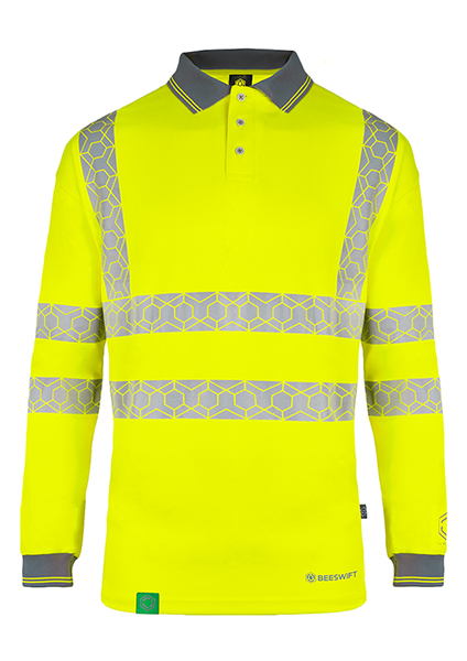 Beeswift Envirowear Hi-Vis Long Sleeve Recyclable Polo Shirt, detail
