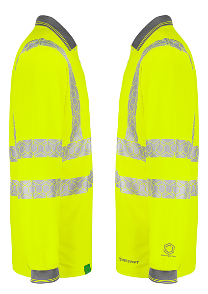 Beeswift Envirowear Hi-Vis Long Sleeve Recyclable Polo Shirt, detail