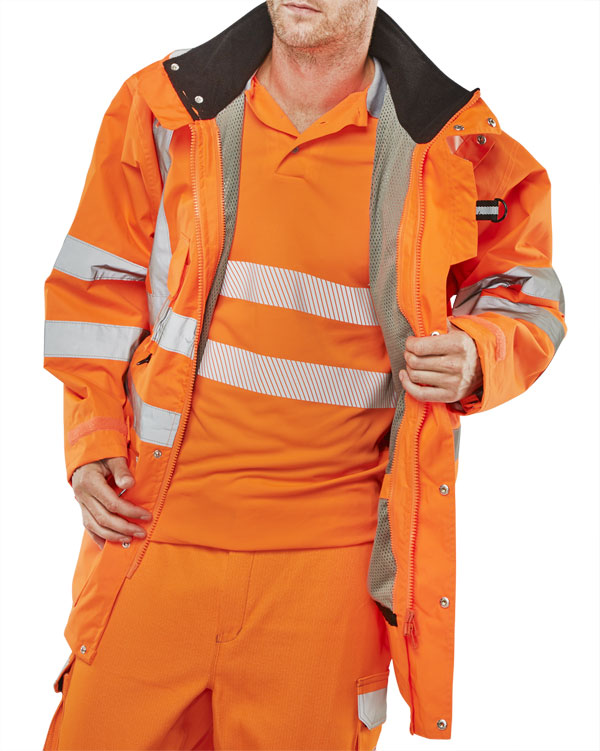 Beeswift Elsener Hi-Vis 7-In-1 Jacket And Bodywarmer Waterproof Orange Size XL