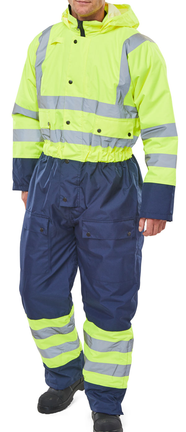 Beeswift Thermal Two-Tone Hi-Vis Waterproof Overall Saturn Yellow / Navy Size L