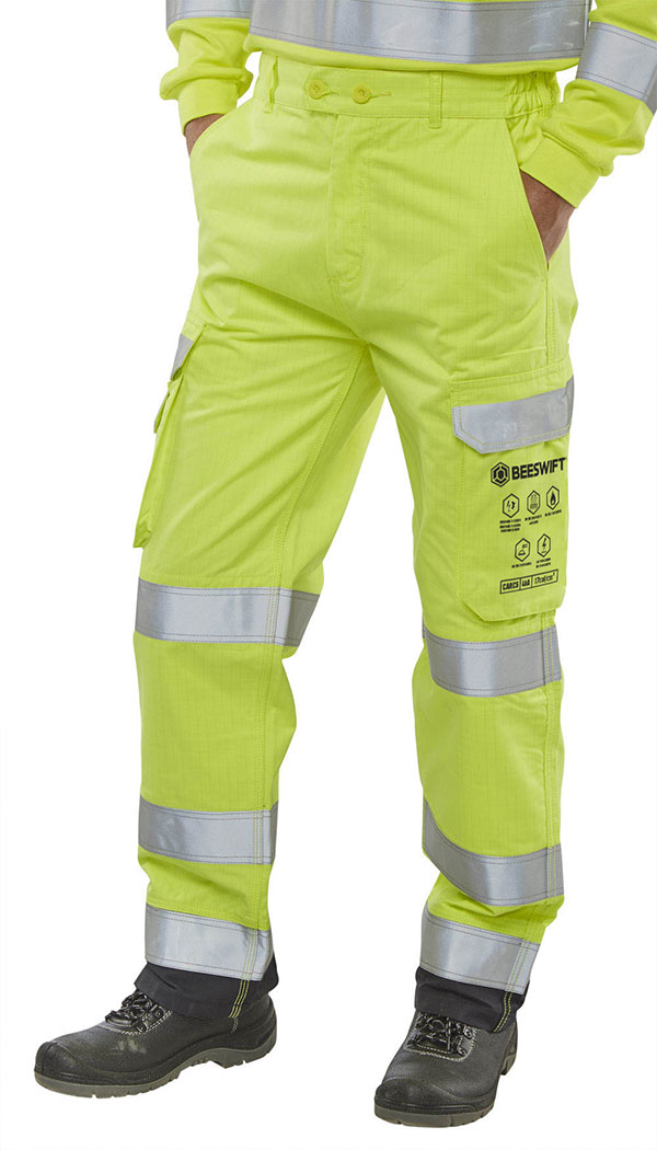 Beeswift Arc Compliant Hi-Vis Trousers Saturn Yellow / Navy Size 40T