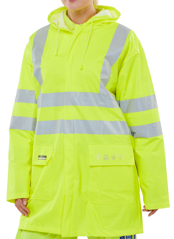 Beeswift Fire Retardant Hi-Vis Anti-Static Jacket Saturn Yellow Size 5XL