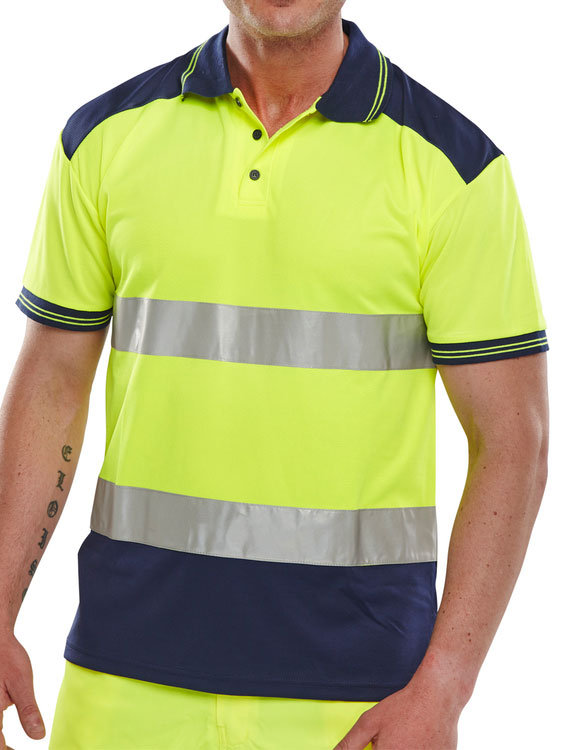 Beeswift Hi-Vis Two-Tone Polo Shirt Saturn Yellow / Navy Size XS
