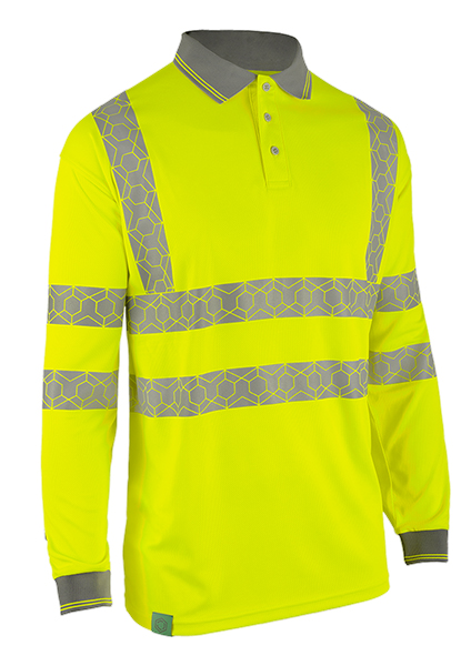 Beeswift Envirowear Hi-Vis Long Sleeve Recyclable Polo Shirt Saturn Yellow M
