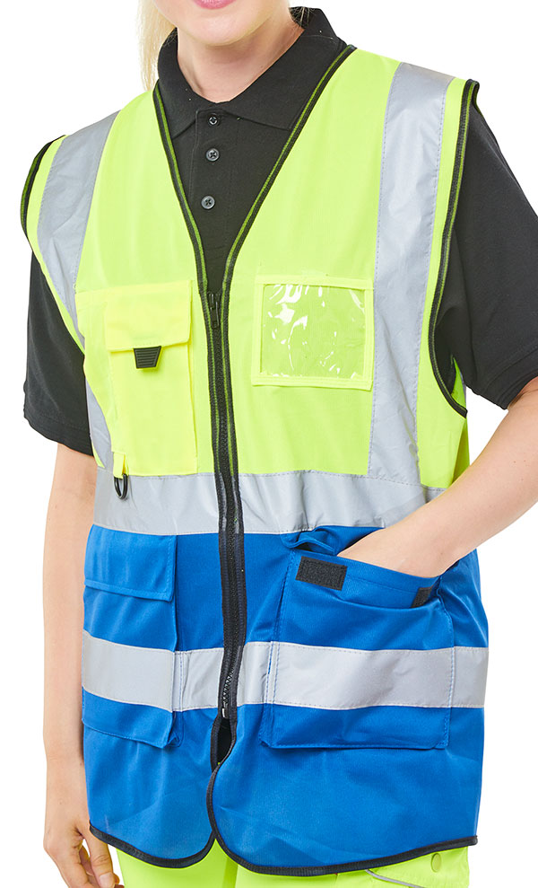 Beeswift Hi-Vis Two Tone Executive Id Vest Saturn Yellow / Royal Size XXXL
