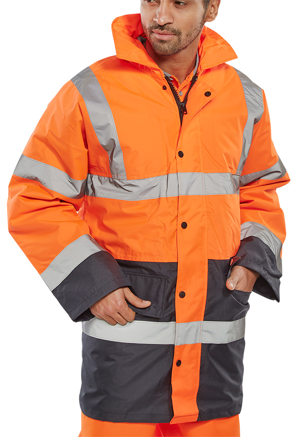 Beeswift Hi-Vis Fleece Lined Traffic Jacket Orange / Navy Size 5XL